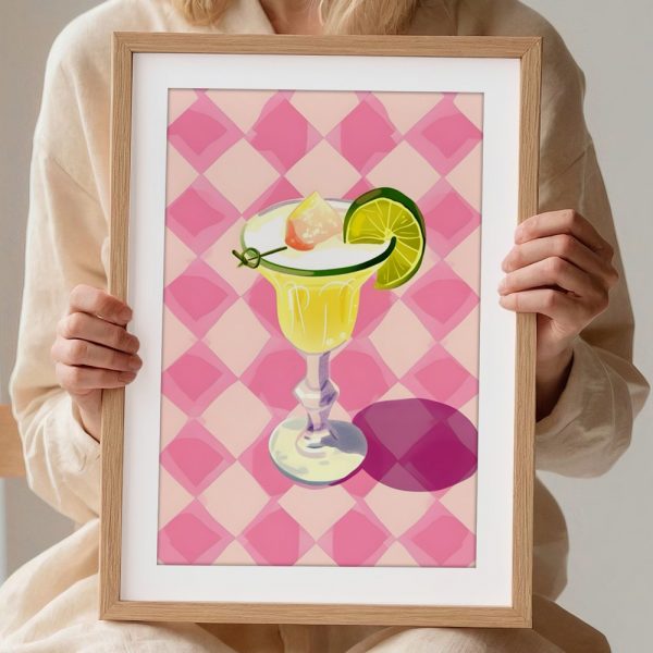 Margarita Fiesta Glass Pink Check Art - Image 2