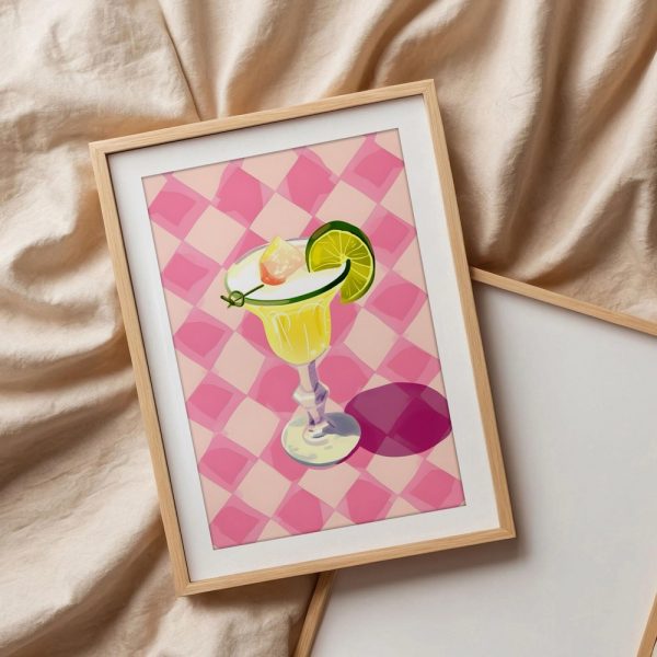Margarita Fiesta Glass Pink Check Art - Image 3