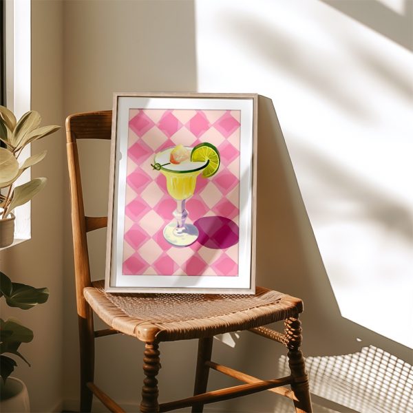 Margarita Fiesta Glass Pink Check Art - Image 4