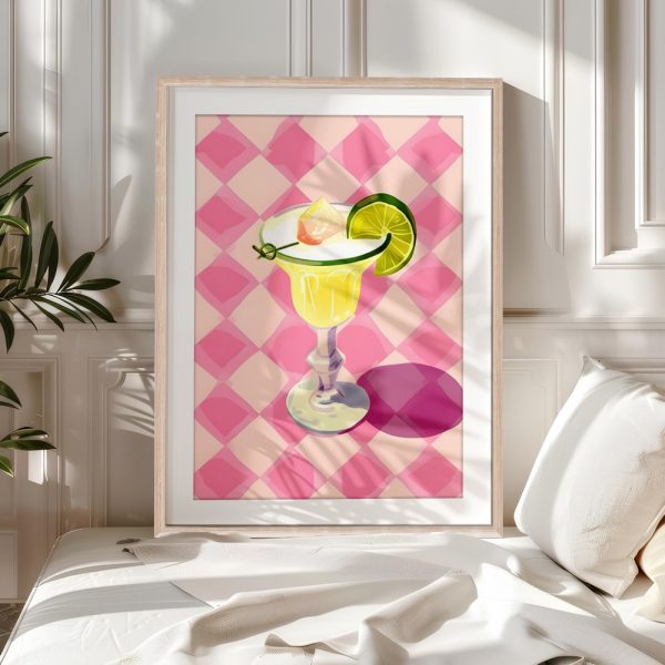Margarita Fiesta Glass Pink Check Art - Image 5
