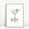 Martini Glass Olive Sketch Print