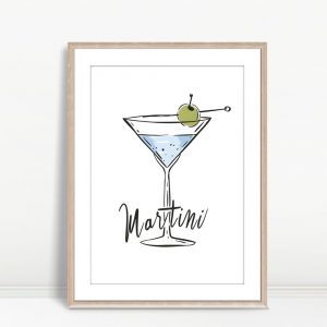 Martini Glass Olive Sketch Print