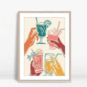Cheers Hands Colorful Cocktail Toast Art