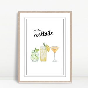 But First Cocktails Trio Watercolor Art