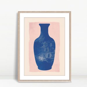 Minimalist Blue Vase On Pink