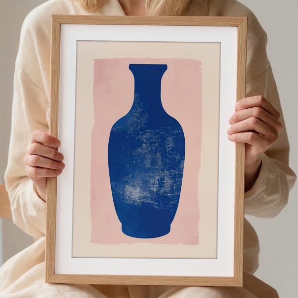 Minimalist Blue Vase On Pink - Image 2