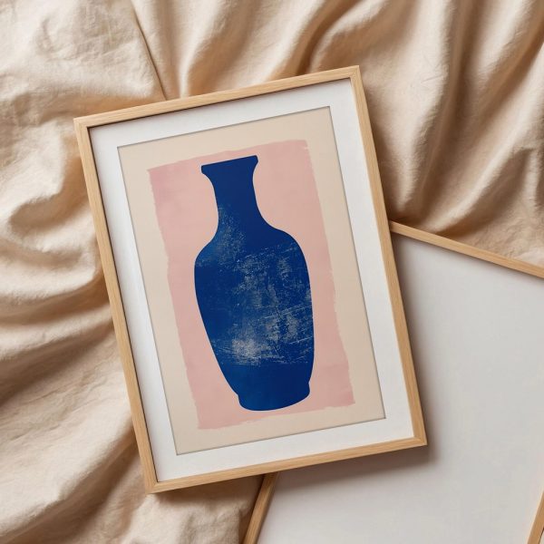 Minimalist Blue Vase On Pink - Image 3