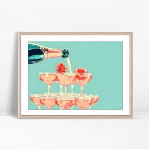 Champagne Tower With Roses Pop Art