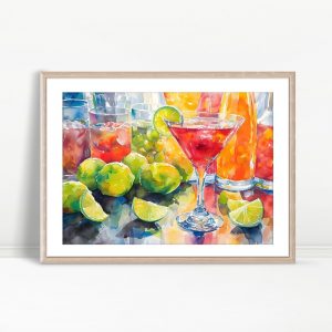 Colorful Cocktails With Limes Bar Art