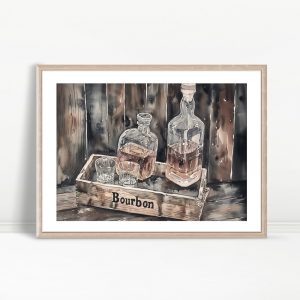 Rustic Bourbon Bottles On Wooden Tray