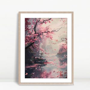 Enchanted Cherry Blossom River Landscape