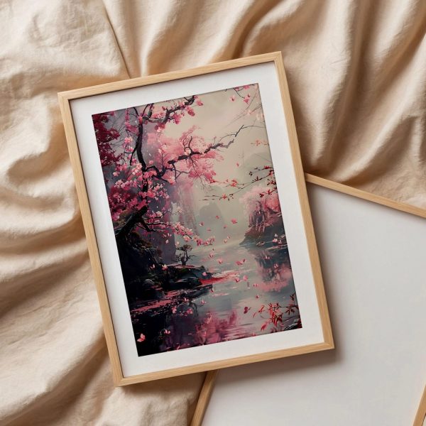 Enchanted Cherry Blossom River Landscape - Image 3