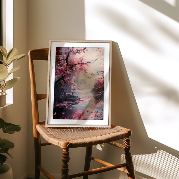 Enchanted Cherry Blossom River Landscape - Image 4
