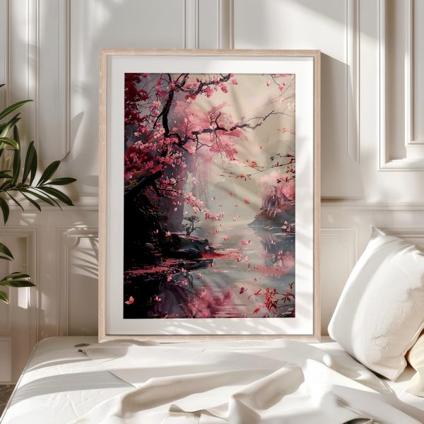 Enchanted Cherry Blossom River Landscape - Image 5