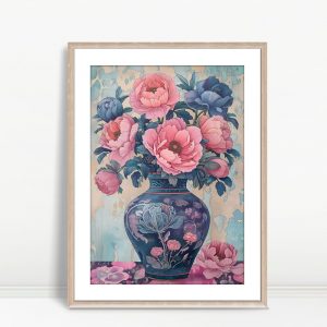 Elegant Peonies In Ornate Blue Vase