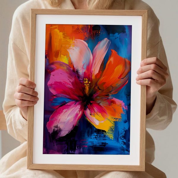 Vivid Abstract Bloom On Blue Canvas - Image 2