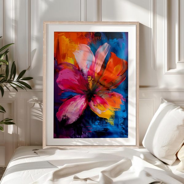 Vivid Abstract Bloom On Blue Canvas - Image 5
