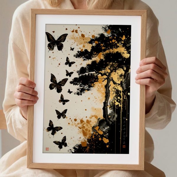 Golden Butterflies And Ink Pine - Image 2