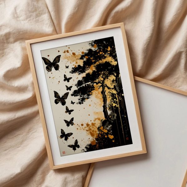 Golden Butterflies And Ink Pine - Image 3