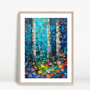 Colorful Birch Forest Palette Knife Painting