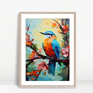 Colorful Songbird On Blossom Branch