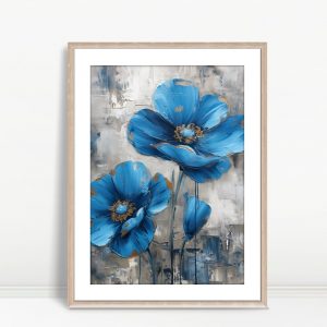 Blue Poppies Textured Metallic Finish