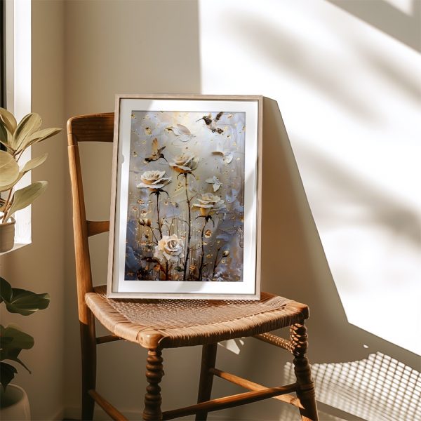Hummingbirds And Ivory Roses With Gold - Image 4
