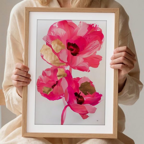 Pink Petals And Gold Leaf Art - Image 2