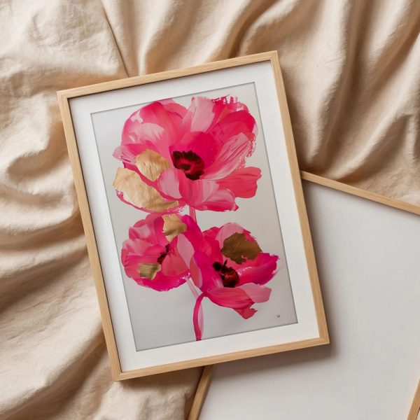Pink Petals And Gold Leaf Art - Image 3