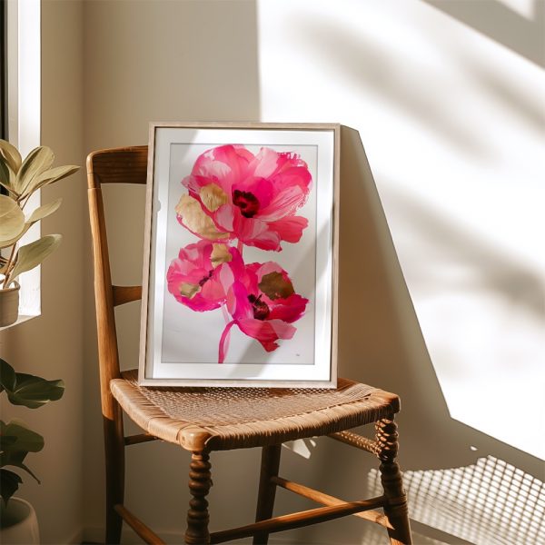 Pink Petals And Gold Leaf Art - Image 4