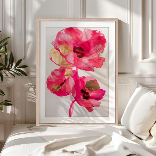 Pink Petals And Gold Leaf Art - Image 5
