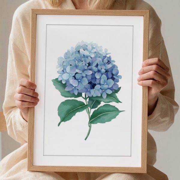 Watercolor Blue Hydrangea Botanical Print - Image 2