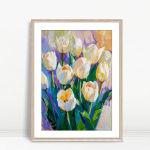 Impasto White Tulips On Pastel Background