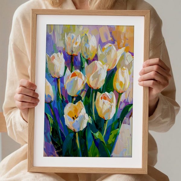 Impasto White Tulips On Pastel Background - Image 2