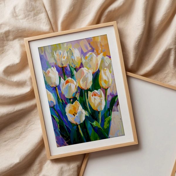 Impasto White Tulips On Pastel Background - Image 3