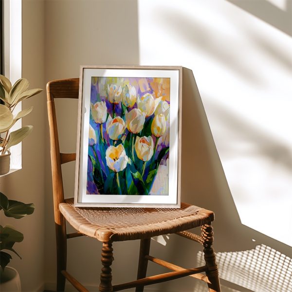 Impasto White Tulips On Pastel Background - Image 4