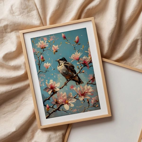 Songbird With Blossoms Under Blue Sky - Image 3