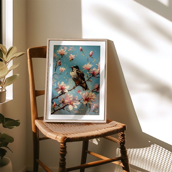 Songbird With Blossoms Under Blue Sky - Image 4
