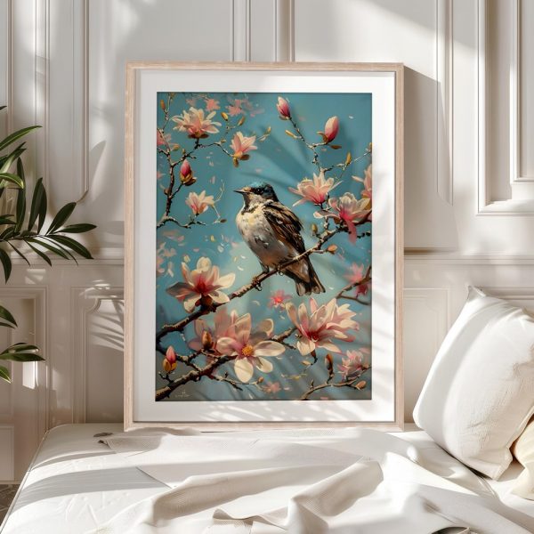 Songbird With Blossoms Under Blue Sky - Image 5