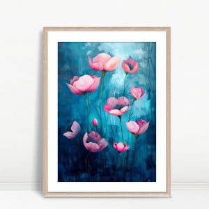 Pink Poppies On Luminous Teal
