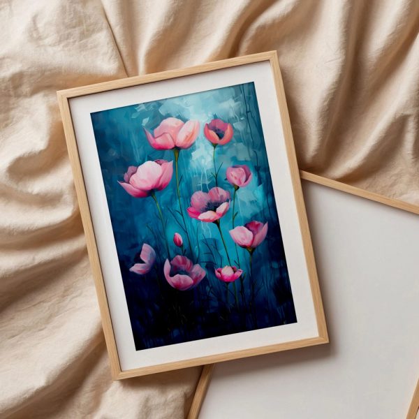 Pink Poppies On Luminous Teal - Image 3