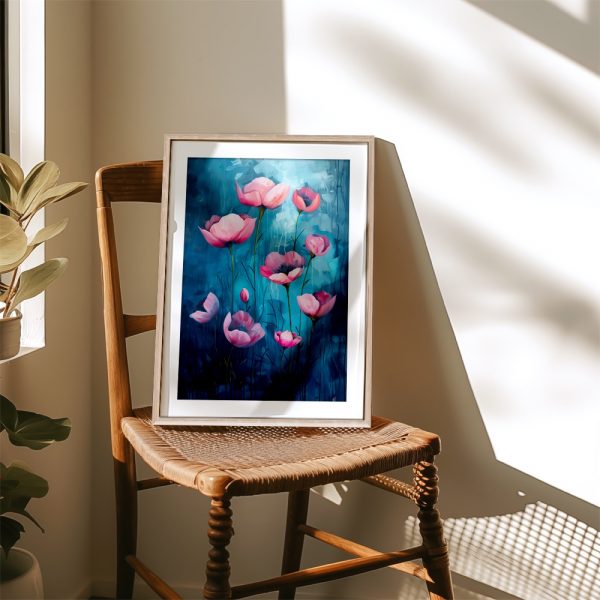 Pink Poppies On Luminous Teal - Image 4