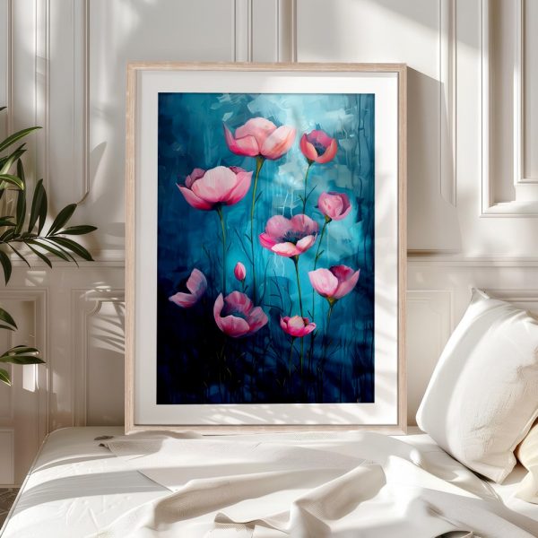 Pink Poppies On Luminous Teal - Image 5