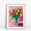 Cheerful Tulips In Glass Vase