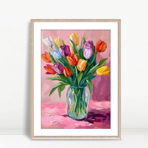 Cheerful Tulips In Glass Vase