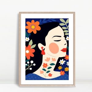 Woman In Bloom Modern Botanical Portrait