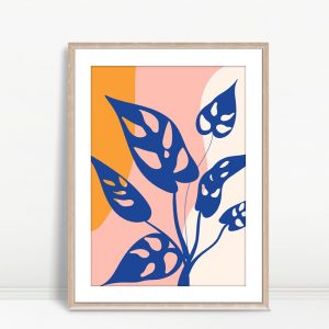Modern Blue Leaves On Pastel Abstract