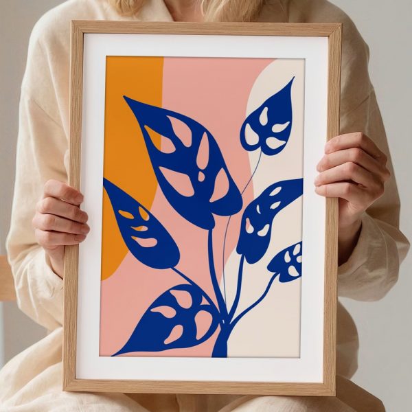 Modern Blue Leaves On Pastel Abstract - Image 2