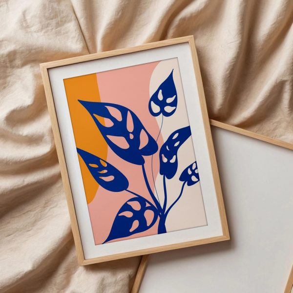 Modern Blue Leaves On Pastel Abstract - Image 3