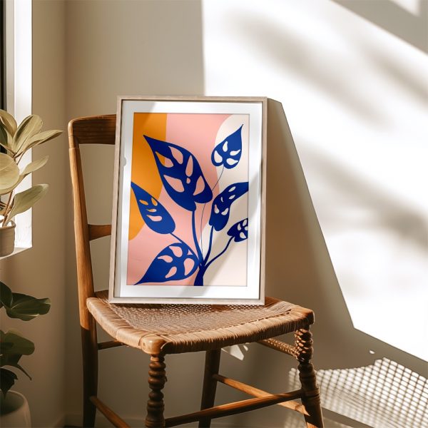 Modern Blue Leaves On Pastel Abstract - Image 4